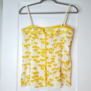 Marc Jacobs Silk Floral Corset Camisole Button Front Yellow Top